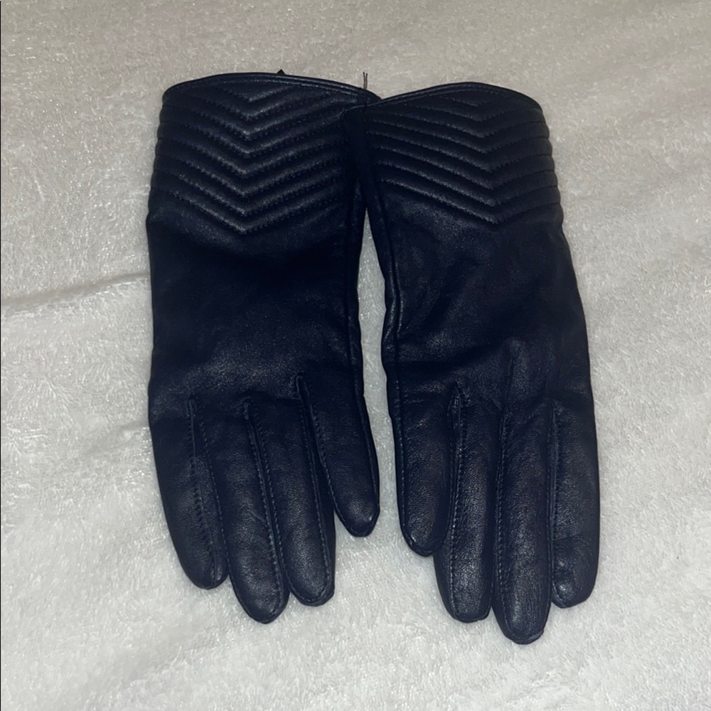 Karen Millen Navy Blue Leather Gloves